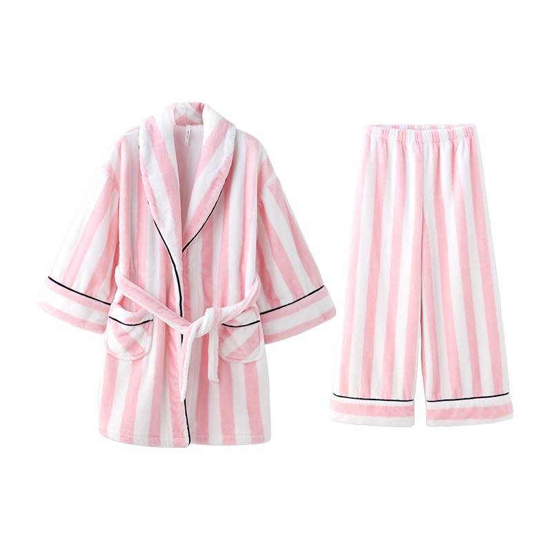 安之伴珊瑚绒睡衣女冬保暖甜美可爱开衫法兰绒家居服套装加厚宽松