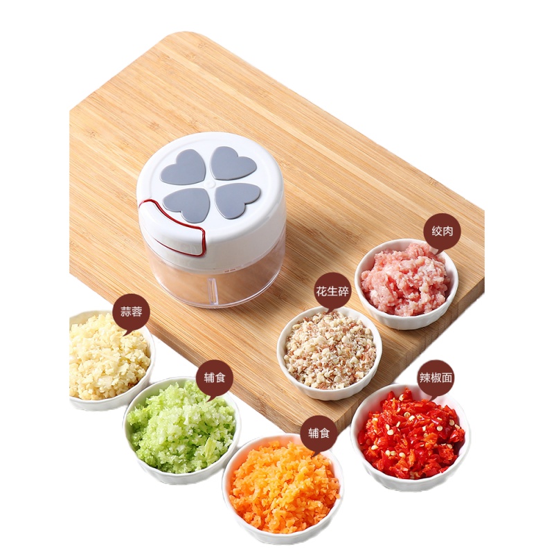 多功能小型蒜泥器家用厨房迷你姜蒜蓉头大蒜拉蒜搅碎机捣蒜器 敬平 灰色心形图案碎物器研磨碗(碎物器)