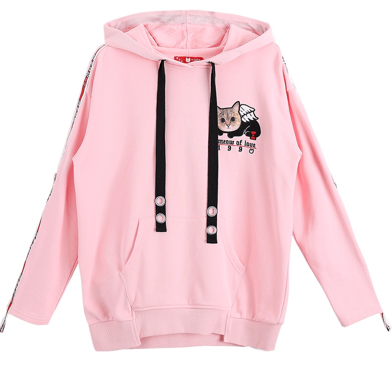 a02商场同款潮流少女字母飘带刺绣印花连帽卫衣女D1U5B0B11KT