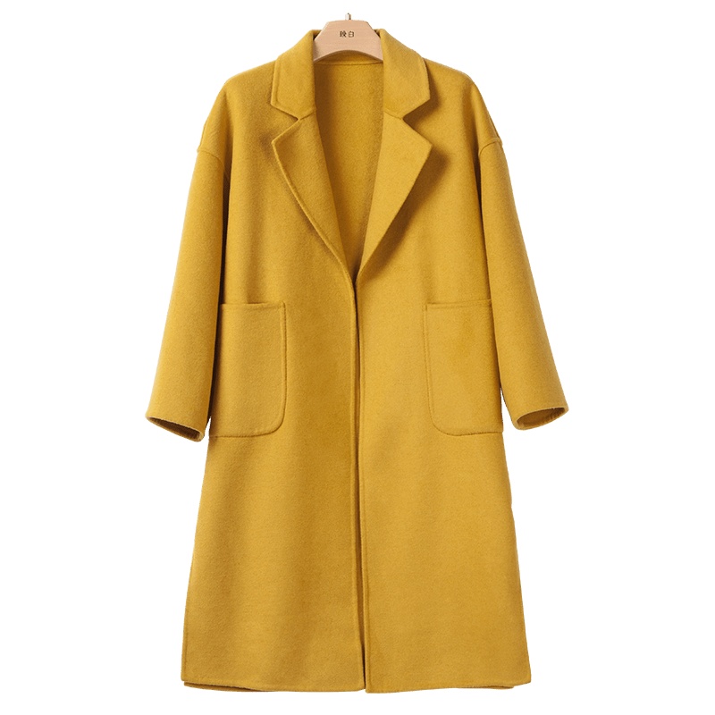 晚白2020冬季新品休闲纯色时尚翻领百搭中长款通勤羊毛大衣外套女