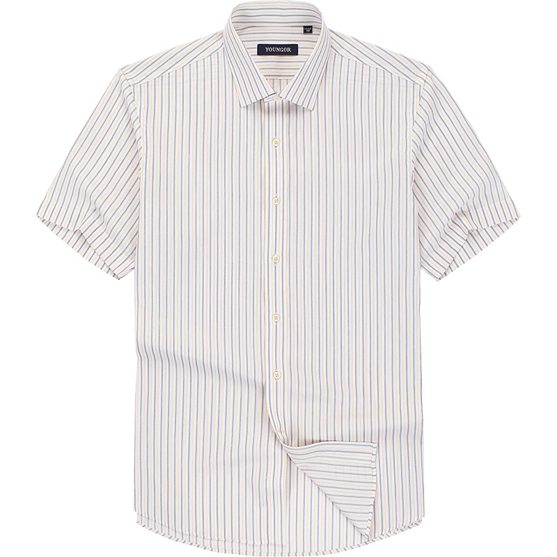 Youngor/雅戈尔夏季新品男士商务正装黄色纯棉短袖衬衫545UBY