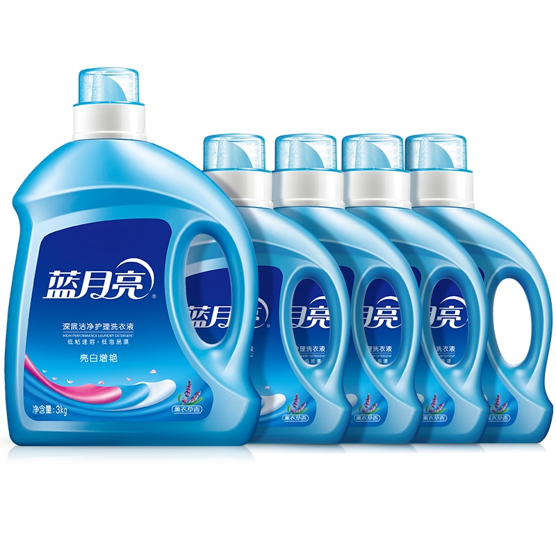蓝月亮亮白增艳洗衣液3kg瓶装+1kg瓶装*4薰衣草香机洗组合