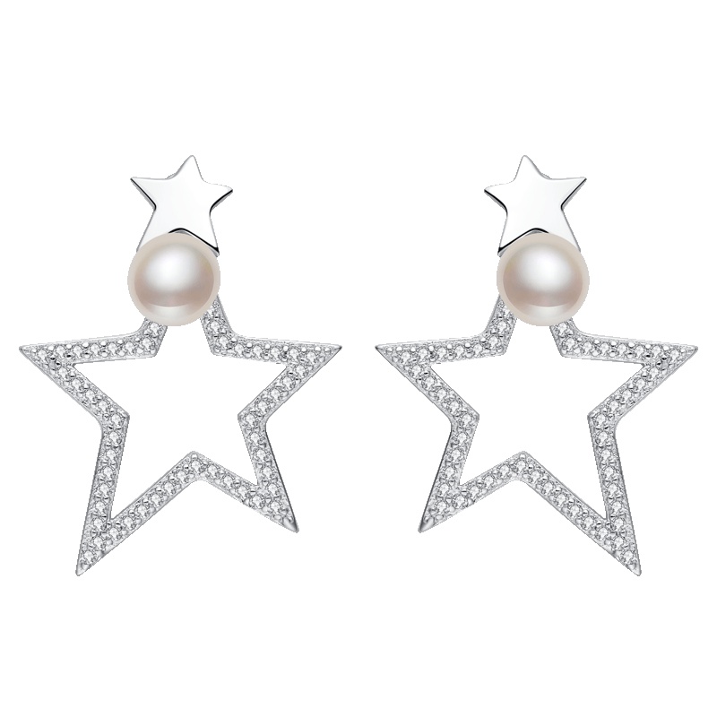 佰色传情(BRIR)五角星S925银淡水珍珠耳钉银耳钉