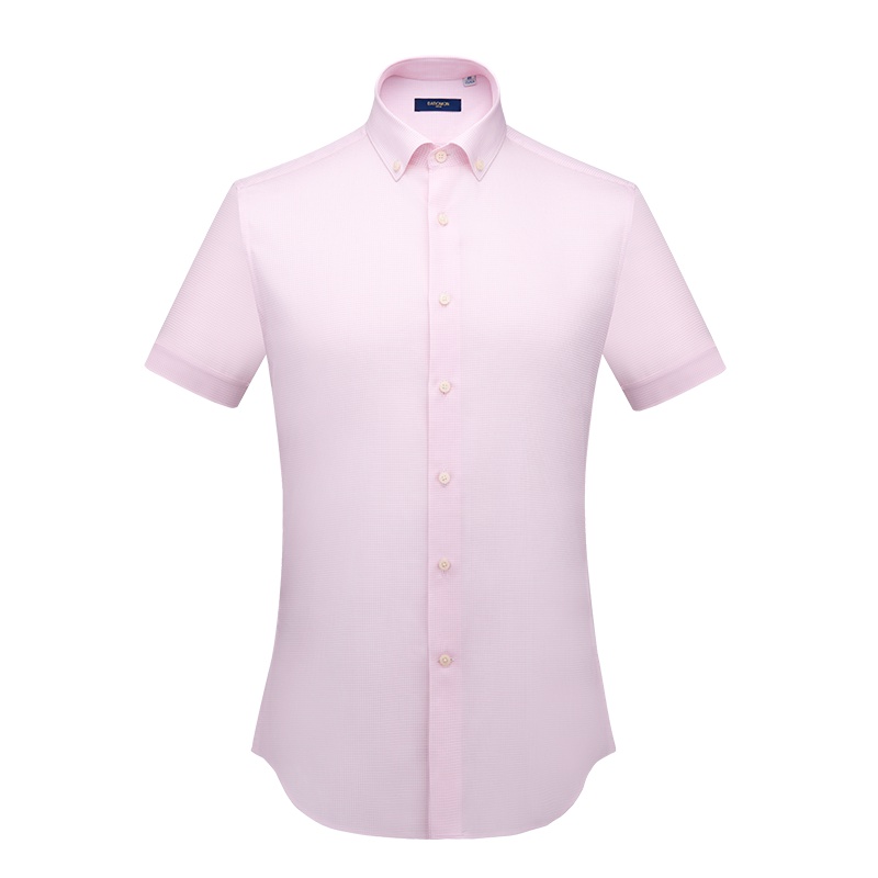 培罗蒙/baromon短袖衬衫男夏季新品男士修身粉色格子衬衣19027