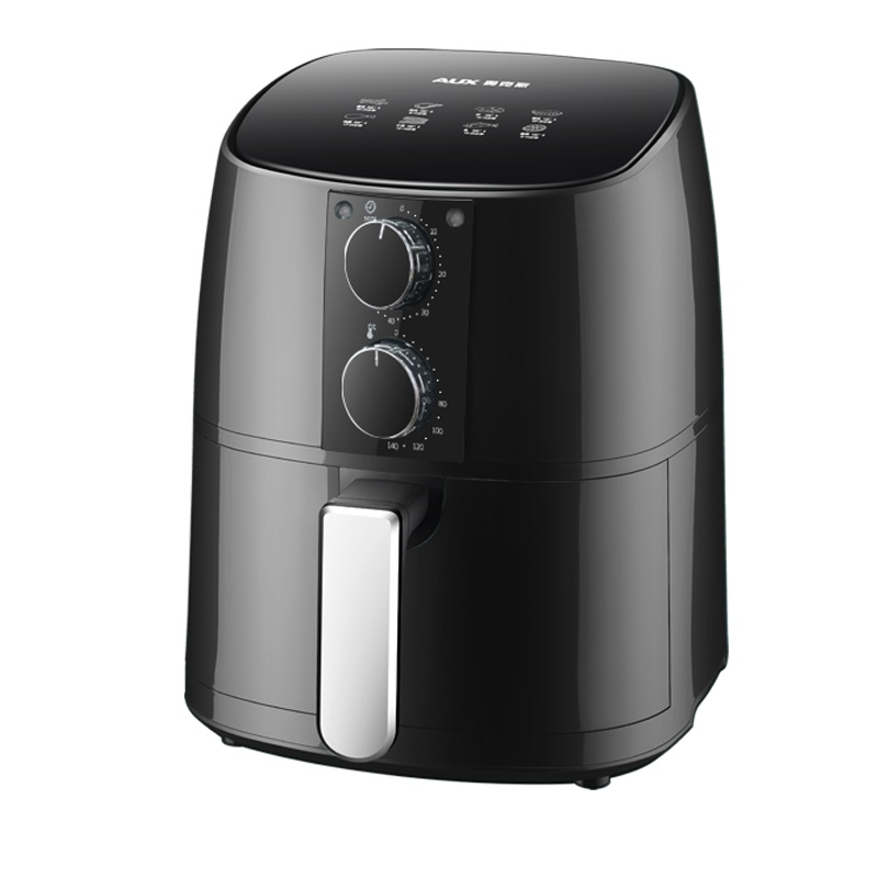 奥克斯(AUX)空气炸锅2199M黑色机械款多功能4.5L容量电炸锅自动无油烟烘焙迷你烤箱薯条机不沾烤架易清洗无烟炸锅