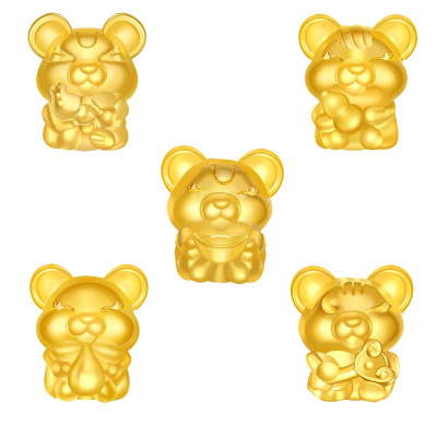 金一国囍足金3D硬金生肖五福鼠黄金路路通通用款手绳手链 随机送精美时尚红绳 (定价)ACD060