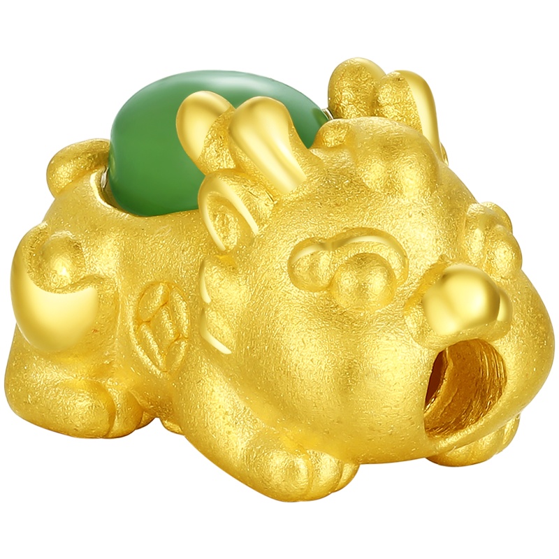 周大生金镶玉貔貅珠正品碧玉足金黄金吊坠男女皮丘手链送红绳黄金饰品 女士珠宝首饰