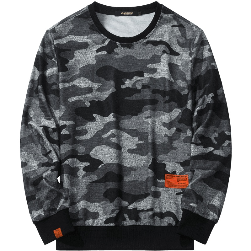 千纸鹤男装圆领卫衣秋季新款青年运动个性迷彩套头男士上衣15163