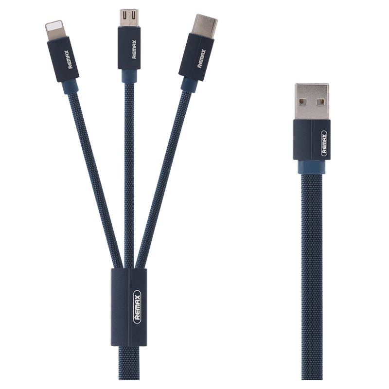 REMAX睿量 科罗拉三合一 数据线 RC-094th 蓝色 苹果安卓手机多用功能充电数据线