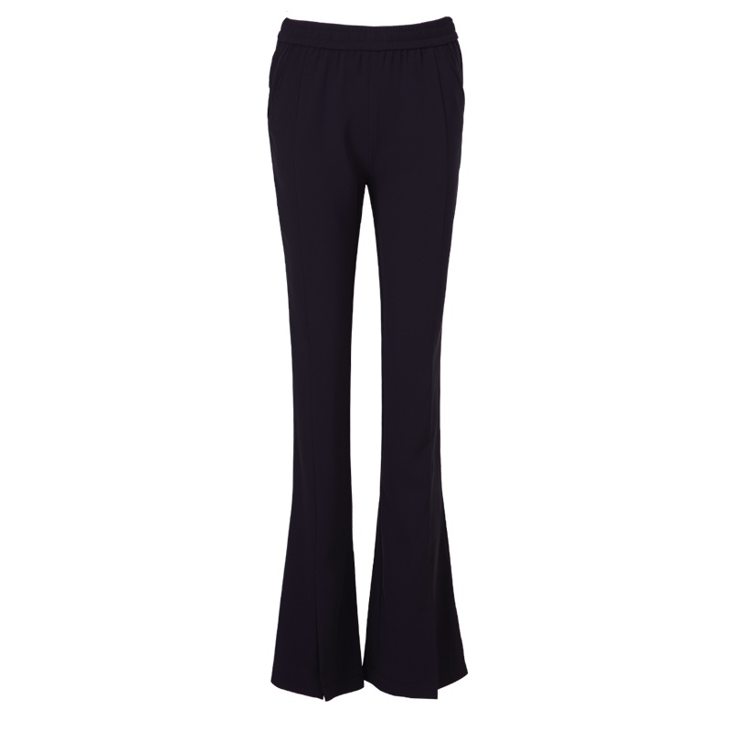 晚白2021秋季新品简约通勤松紧高腰开叉喇叭裤修身长裤休闲裤女