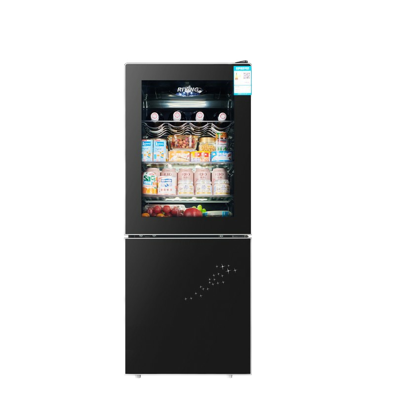 日樱(RIYING)121升小型冰柜冰吧 双门家用冰箱 透明玻璃电冰箱 冷藏展示柜 时尚黑色冰吧红酒茶叶BCD-121
