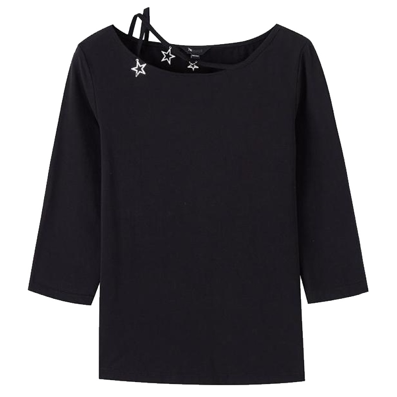 【专柜同款】时尚圆领修身7m2019春装新款女上衣简约学院风小清新七分袖T恤女70011181