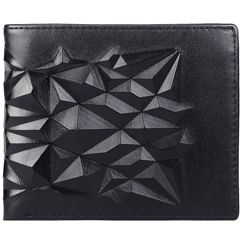 柒牌SEVEN男士头层牛皮钱夹真皮独特几何欧美钻石短款钱包