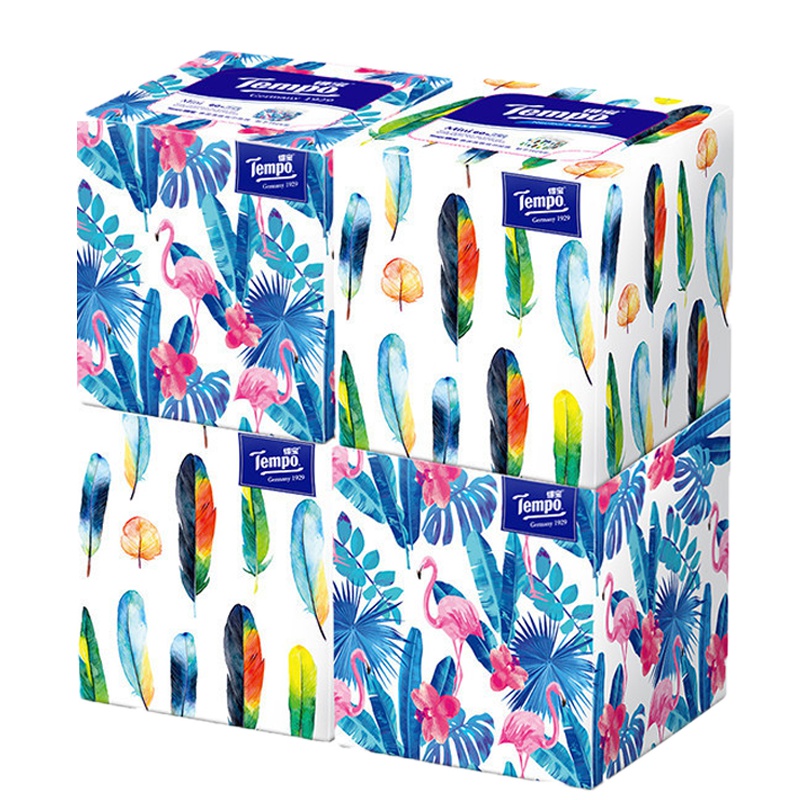得宝(Tempo) 抽纸 4层60抽*4盒纸巾 中规格(中幅)(天然无香) 面巾纸餐巾纸卫生抽纸巾