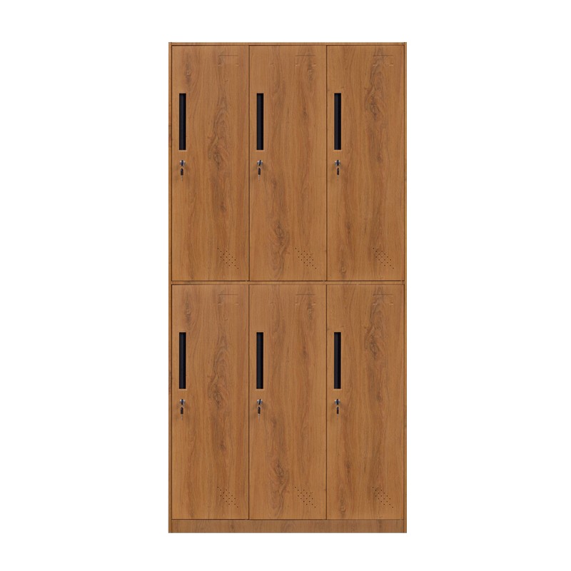 永格更衣柜 员工储物柜 钢制办公文件柜 木纹转印铁皮柜存包柜鞋柜 六门更衣柜 木纹黄