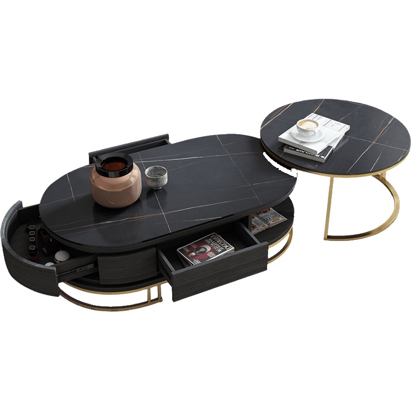 可伸缩现代茶几简约客厅圆形茶桌符象小户型轻奢创意大理石组合小桌子