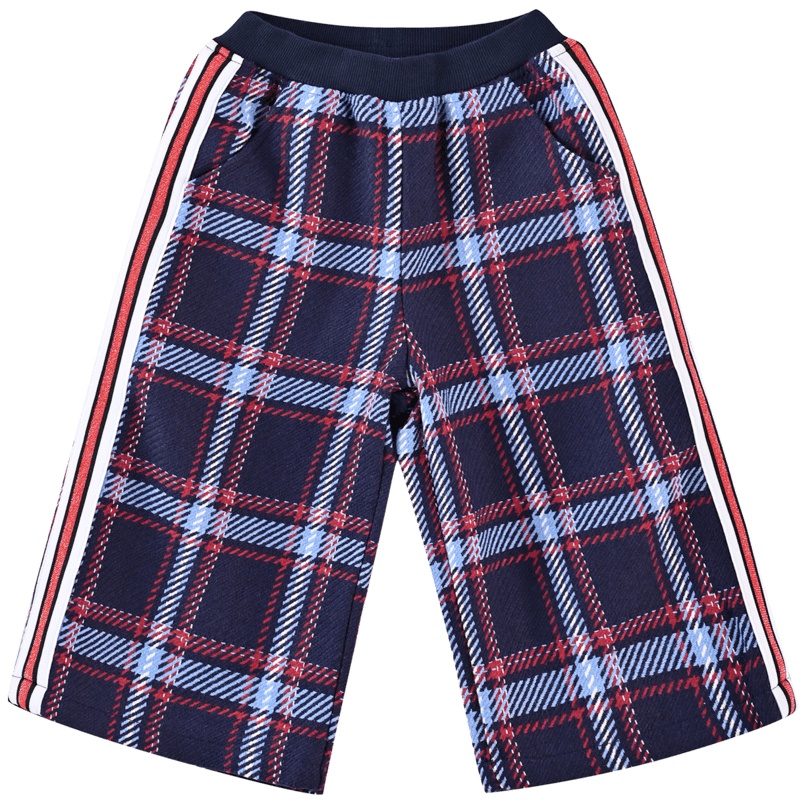 [1件3.5折]铅笔俱乐部童装女童羊毛呢子阔腿裤秋装儿童复古双层格子八分裤