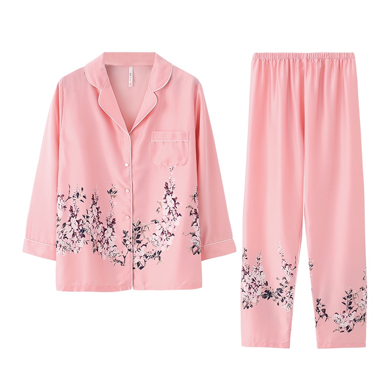安之伴仿丝睡衣女春秋薄款开衫长袖简约休闲夏季时尚空调房家居服
