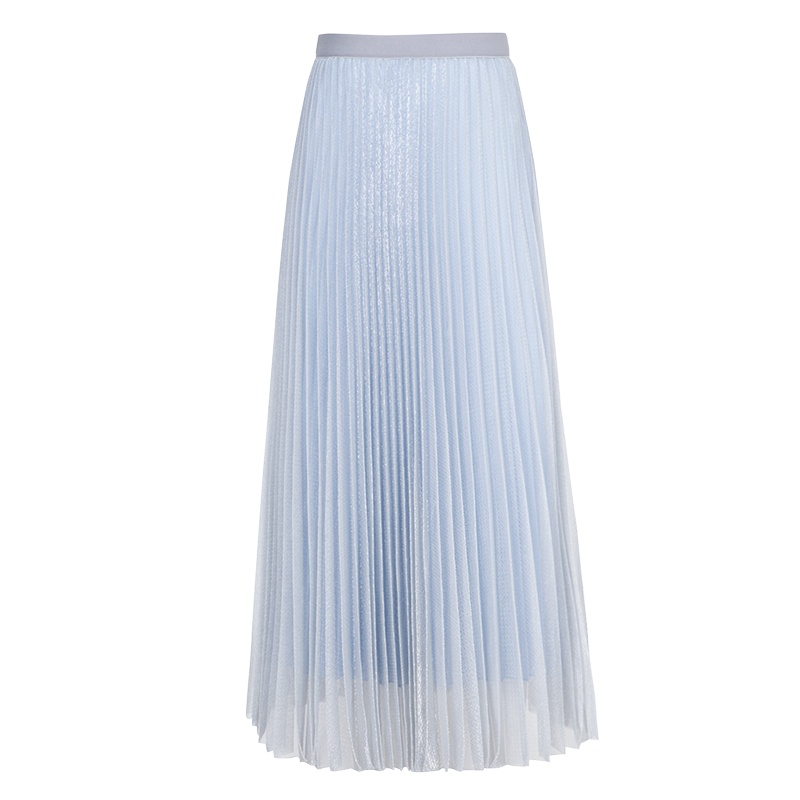 晚白2021秋新品时尚减龄纯色修身松紧高腰半裙百褶纱纱裙半身裙女