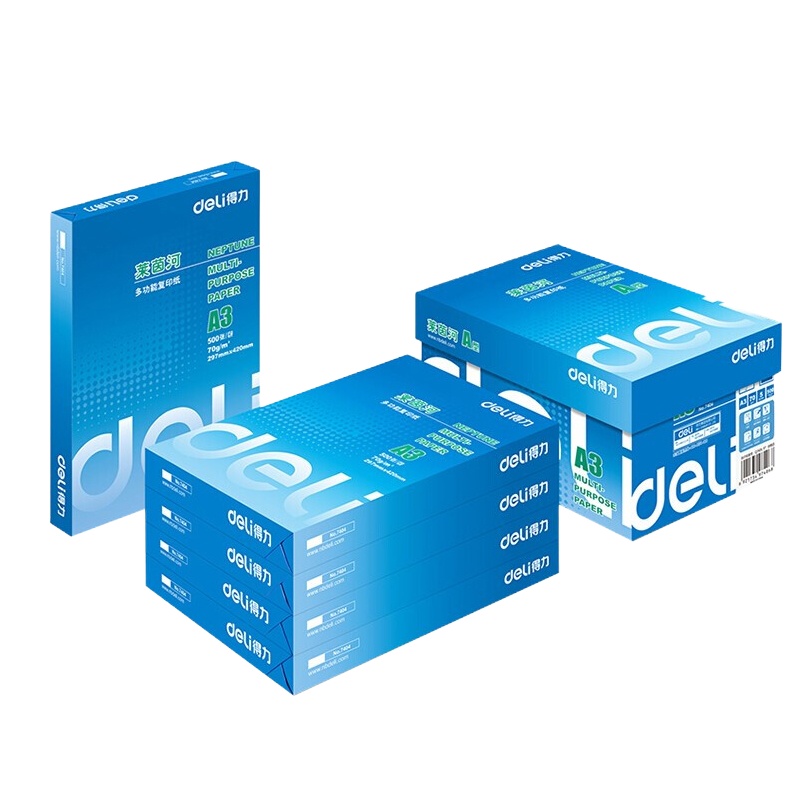 得力 7406 A3电脑打印纸 A3 莱茵河复印纸 70g 500张/包 5包/箱 整箱装