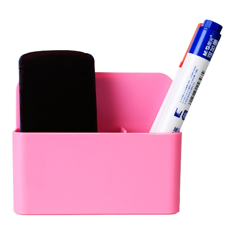 磁性白板笔盒粉笔筒收纳笔盒 可吸附笔筒式挂黑板绿板储物盒工具盒板擦盒办公文具挂式吸磁收纳盒 三维工匠 红色大号(双格)