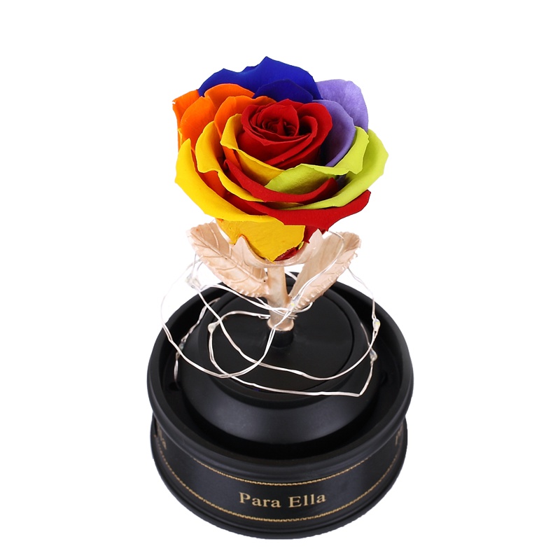 Para Ella 012系列永生花红色玫瑰花[冷灯光玻璃罩音乐礼盒]鲜花速递情人节创意礼物生日纪念日礼物送女友女生