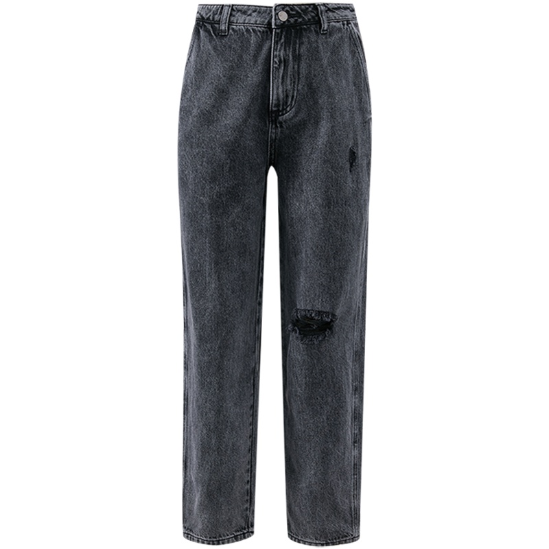 [1件3折价:84]MECITY女装夏季可甜可盐休闲舒适宽松破洞直筒牛仔裤