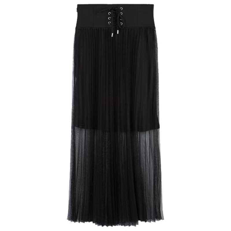 【热卖】高腰网纱半身裙百褶赫本小黑裙潮