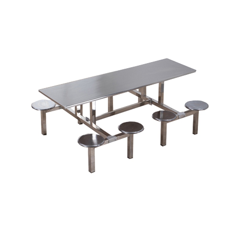 臻远不锈钢连体桌椅组合 8人位圆凳