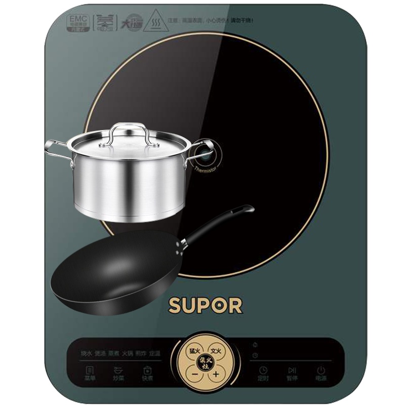 苏泊尔(SUPOR)电磁炉套装家用多功能大功率炒菜火锅一体复古电磁灶(炒锅+汤锅)C22-IH60E9