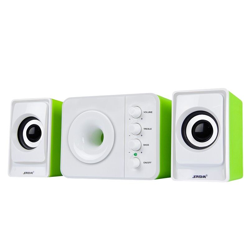 赛达D-205无线蓝牙电脑音响台式家用笔记本低音炮3d环绕2.0声道迷你有源音箱木质箱体立体声手机通用 蓝牙版 白绿色