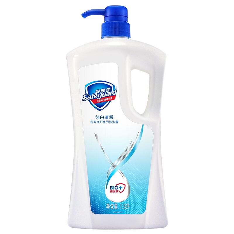舒肤佳沐浴露沐浴乳液 纯白清香型1500ml 无皂基 pH中性温和 新老包装随机发货