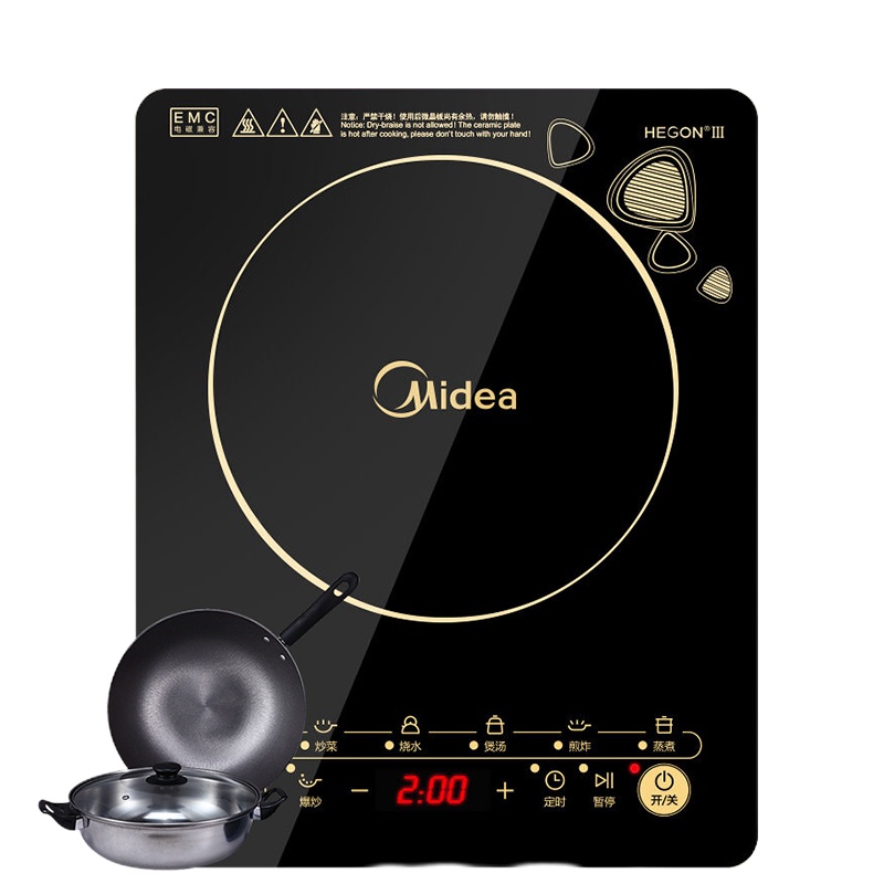 美的正品电磁炉 C21-WK2102 大功率 8档多功能 智能 触控式 汉森面板 赠汤锅+炒锅 电磁炉
