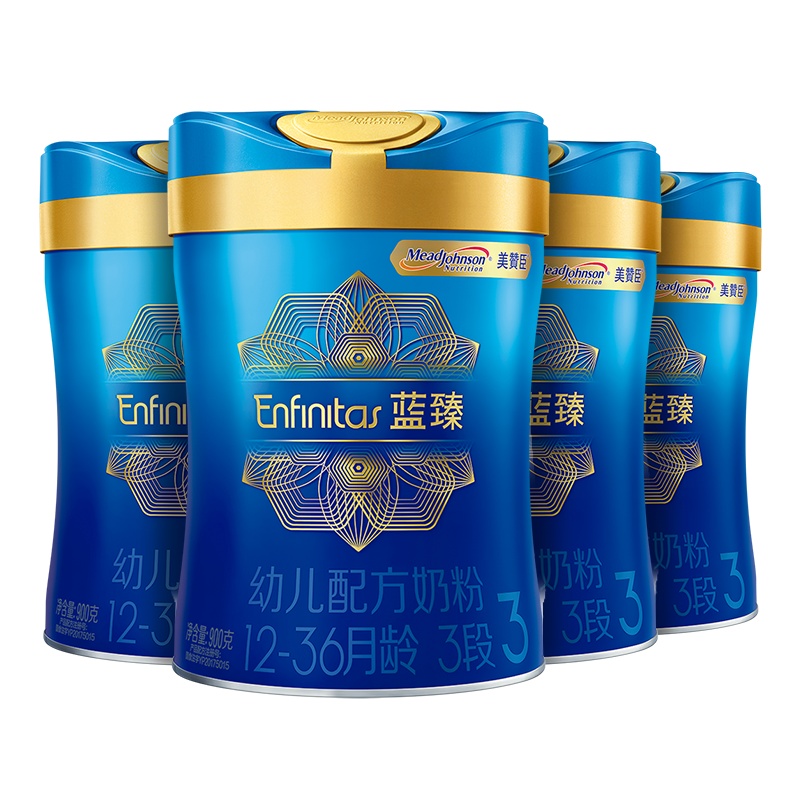 美赞臣(Mead Johnson)蓝臻3段(12-36月龄适用)900克×4罐整箱装幼儿配方奶粉 20倍乳铁蛋白
