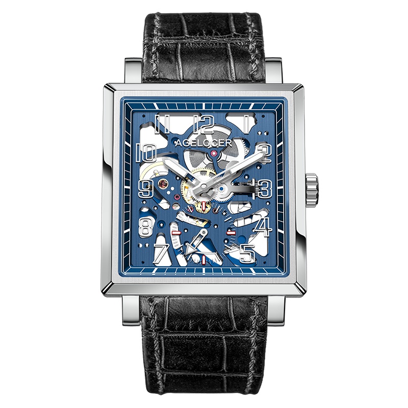 艾戈勒（agelocer）寇德克斯镂空系列品牌手表 方形防水夜光双面大背透机械表 男士手表 Codex A3501