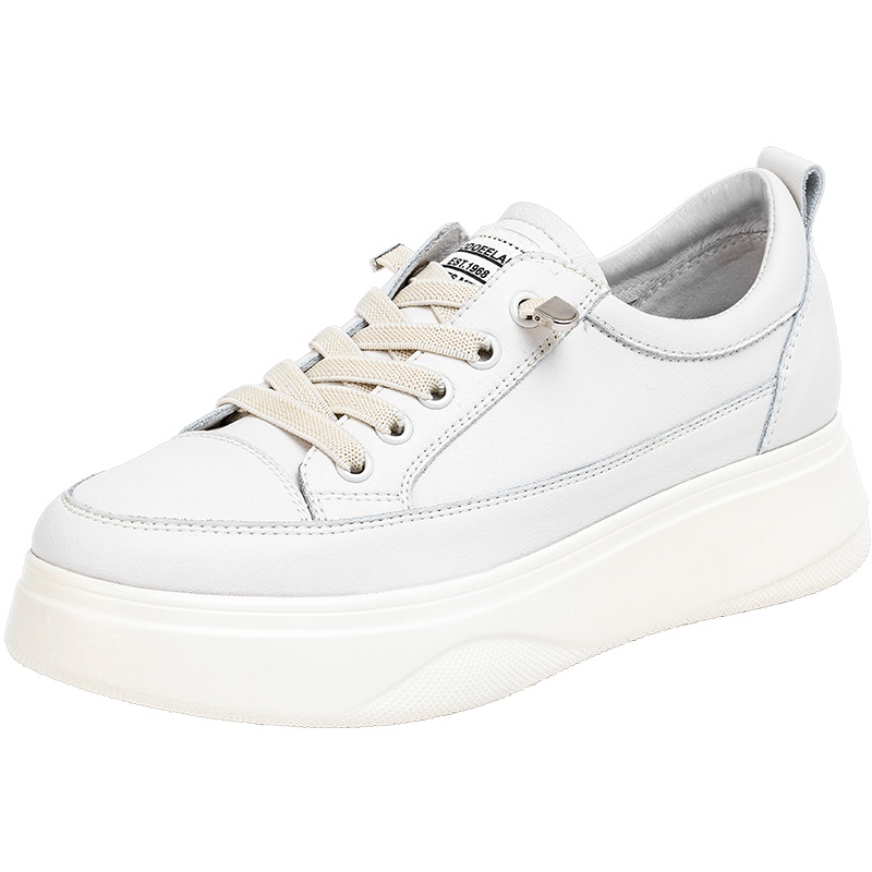 百田森春季新款厚底小白鞋女内增高显瘦真皮休闲松糕运动单鞋