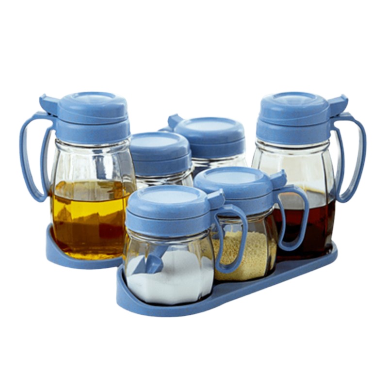 【2个油壶+4个调味罐】家用小麦秸秆调味罐套装 食品级无铅玻璃身/小麦秸秆盖+勺子