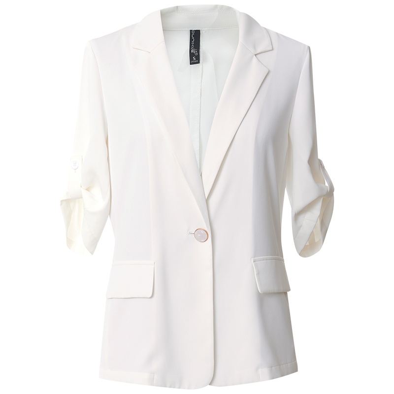 欧昵雪夏季chic翻领一粒扣五分袖西装外套女防晒薄款西服