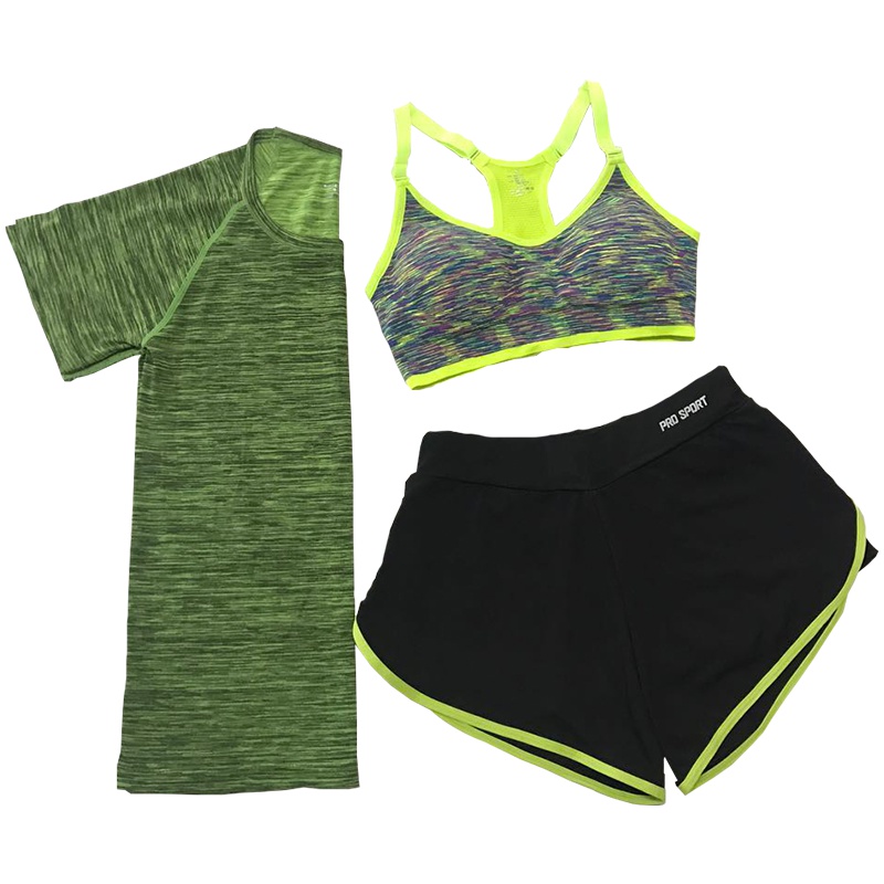 曲慕QuMu 运动防震三件套内衣瑜伽文胸套装舒适短裤休闲上衣QM7627-1