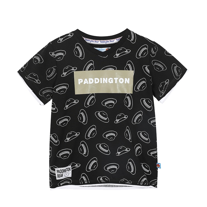 Paddington Bear帕丁顿熊童装帽子印花T恤夏季短袖上衣