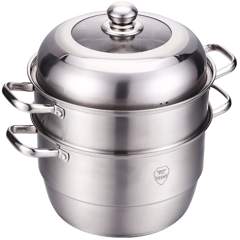 好厨夫 蒸蒸日上不锈钢三层蒸锅30cm 礼盒包装 大容量 可视锅盖 加厚耐用