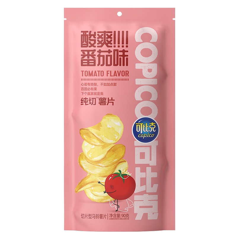 可比克纯切薯片酸爽番茄味零食休闲食品 90g(立袋装)