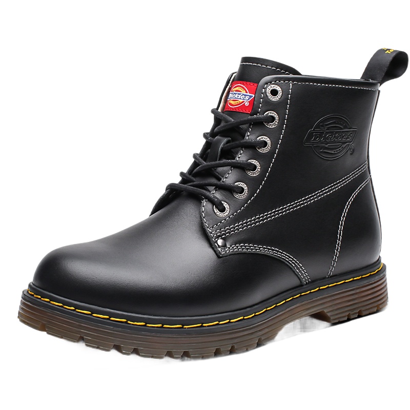 Dickies马丁靴男秋冬新款圆头黑色皮靴真皮侧拉链情侣工装靴子194M50LXS28H
