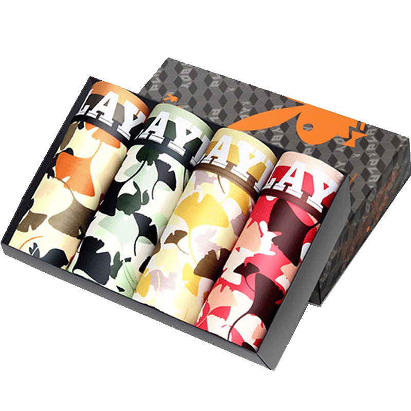 花花公子PLAYBOY男士内裤男夏季冰丝大码加肥平角内裤薄U凸潮流迷彩四角短裤头5260