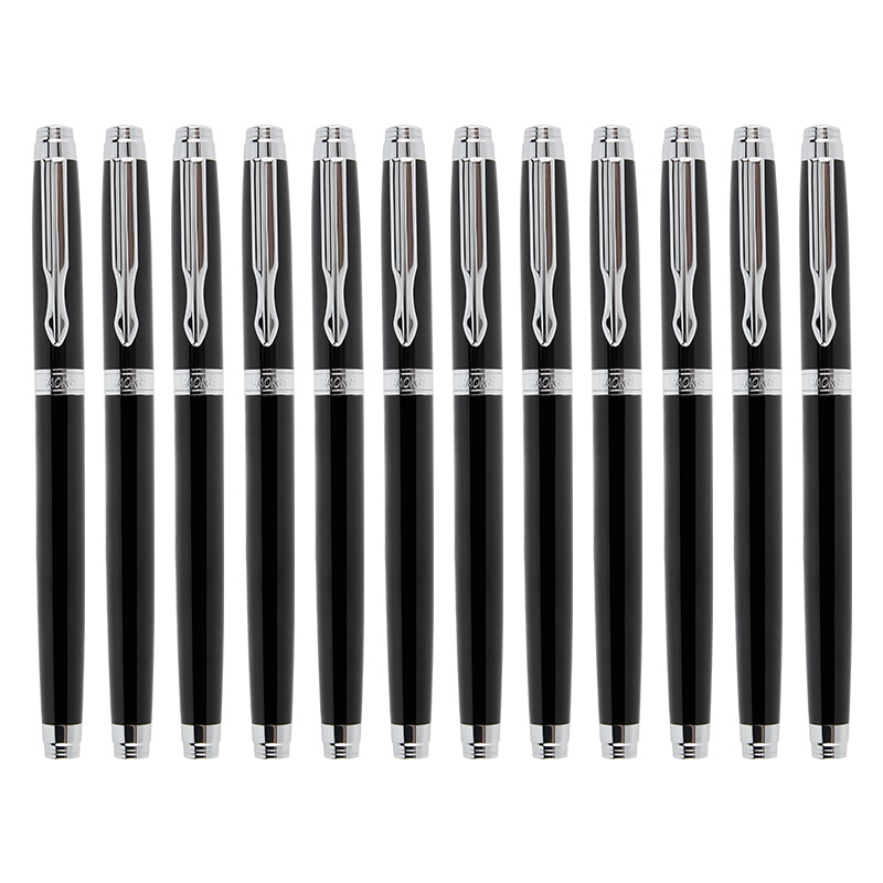 宝克(BAOKE)PC112 0.7mm宝珠笔签字笔 亮光黑 12支/盒 1盒