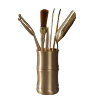 唐宏坊 茶道六君子铜制茶杯夹镊子茶勺茶针茶叉笔扫功夫茶具配件套装办公室泡茶 铜制茶道六君子