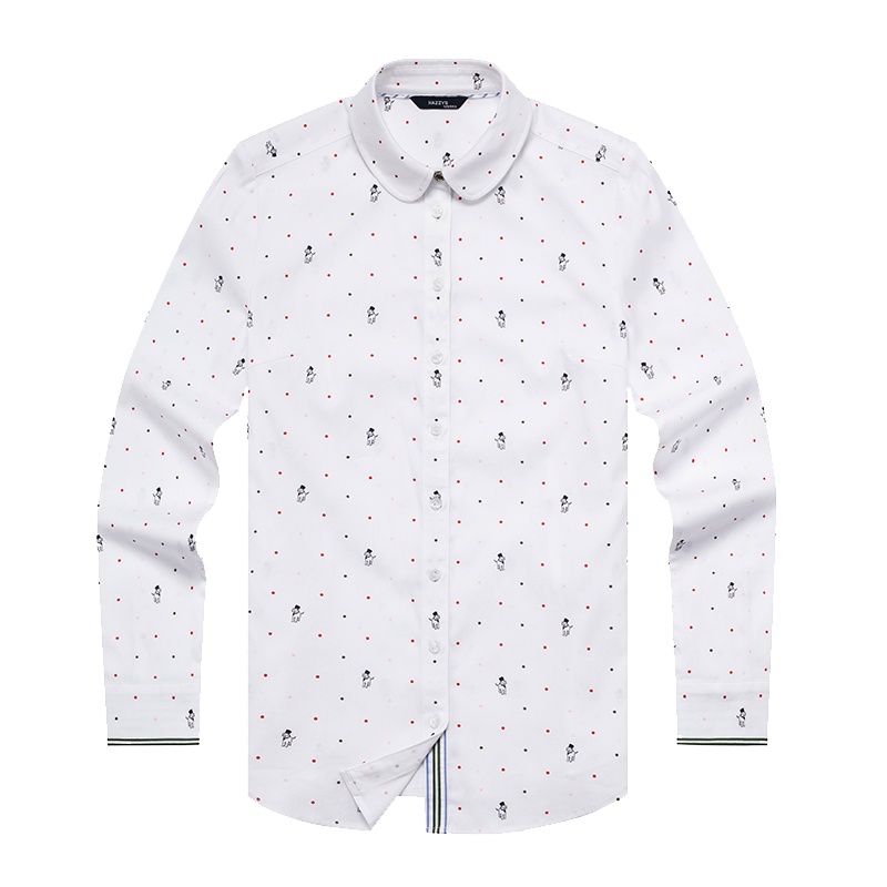 哈吉斯HAZZYS 春夏女装圆方领刺绣印花修身衬衫小清新上衣