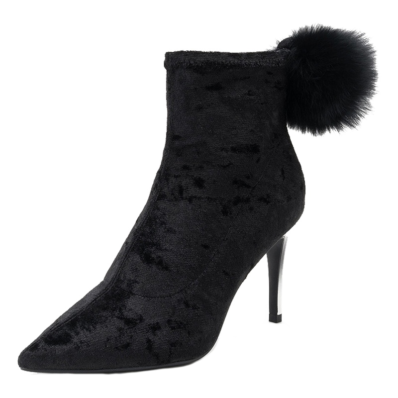 ST&SAT/星期六冬季高跟毛球短靴女鞋SS83116801