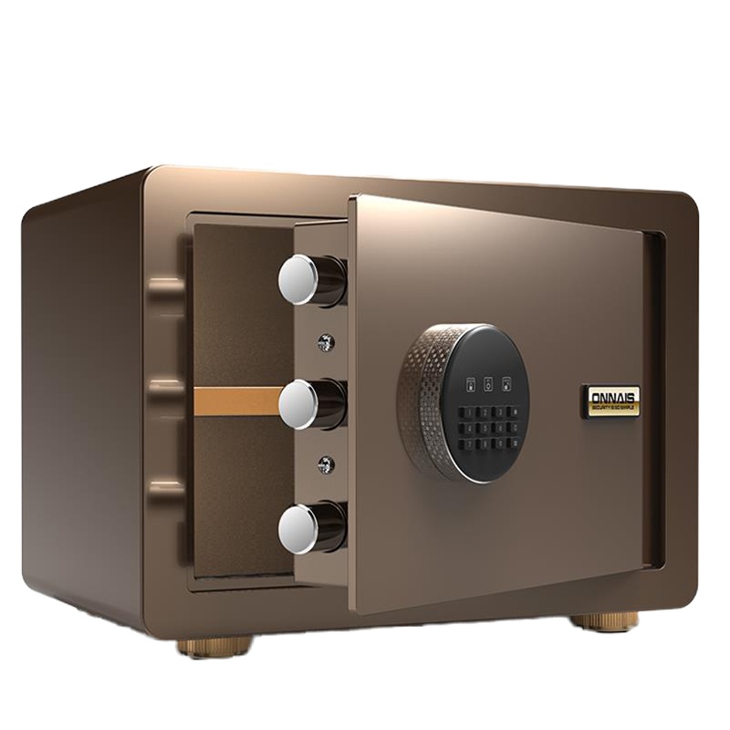 杰堡保险箱家用小型隐形密码办公保险柜防盗指纹迷你报警保管25cm床头柜收纳全钢抽屉带锁夹万防撬入衣柜