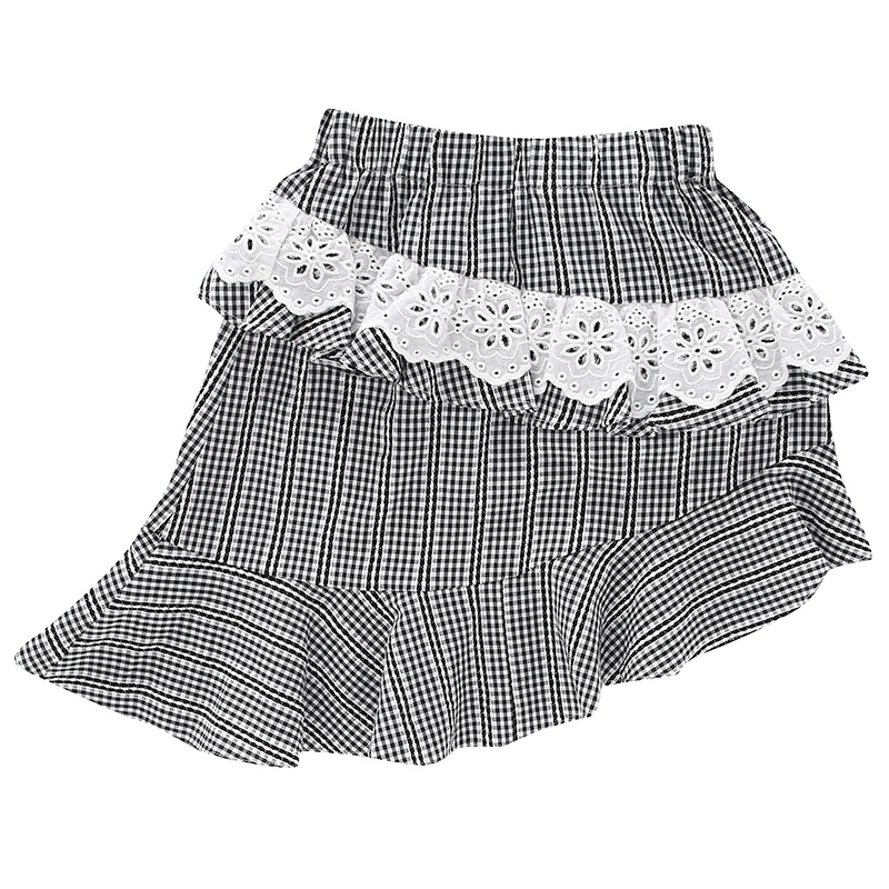 茵曼童装母女亲子装格子半身裙2019夏季薄款格蕾丝鱼尾裙子